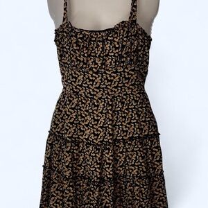 Row A Floral Black and Yellow Women's Mini Sun Dress L